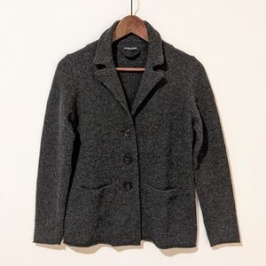 Knit Blazer, Cardigan - 100% Wool - Heathered Dark Gray